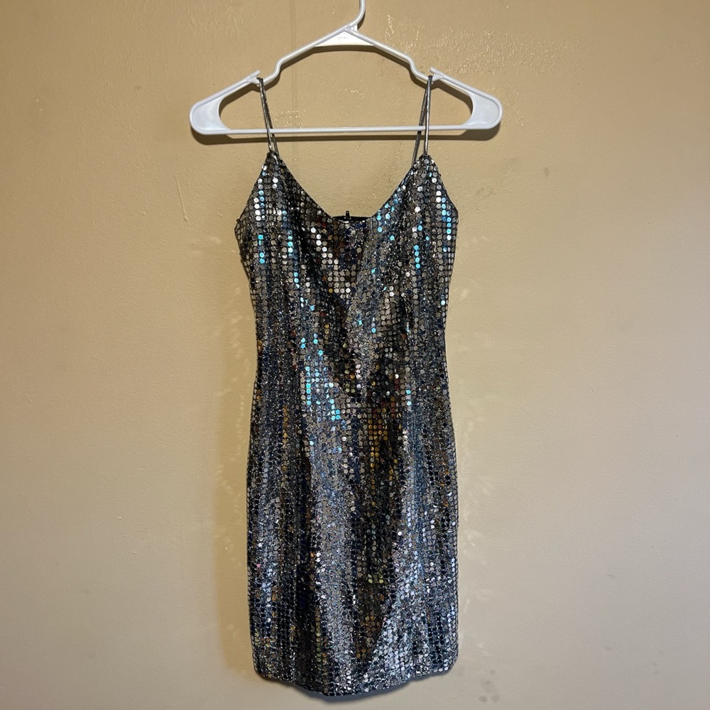 L.A Glo sparkly silver sequin new years vintage mini dress size 8 holiday 80-90s